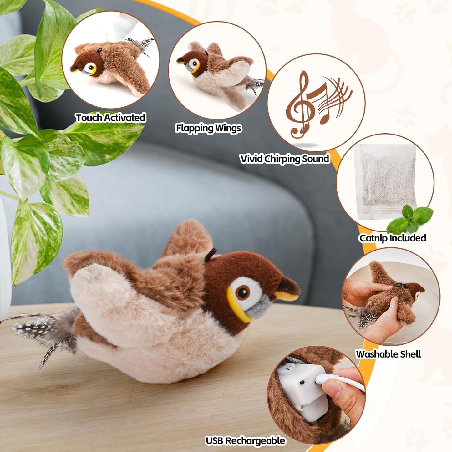 automatic motion cat toy with bird sounds