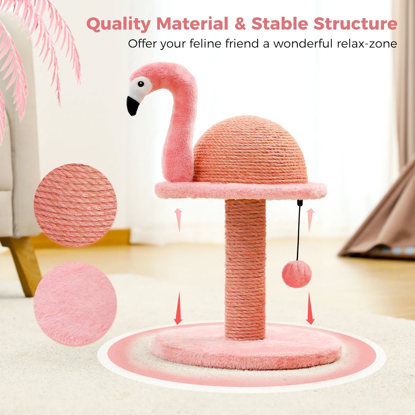 Small Flamingo Cat Tree Tower with Sisal Scratching Post