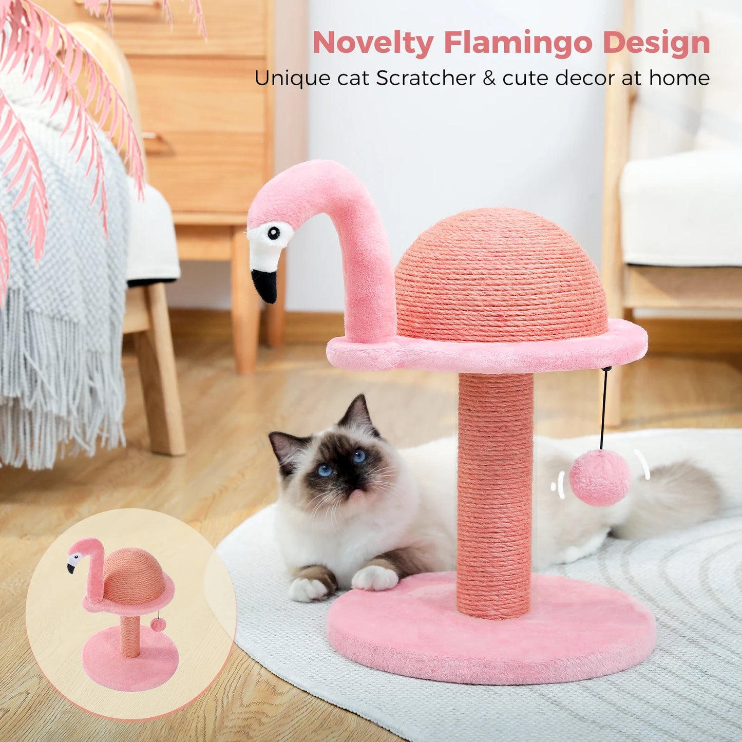 Small Flamingo Cat Tree Tower with Sisal Scratching Post