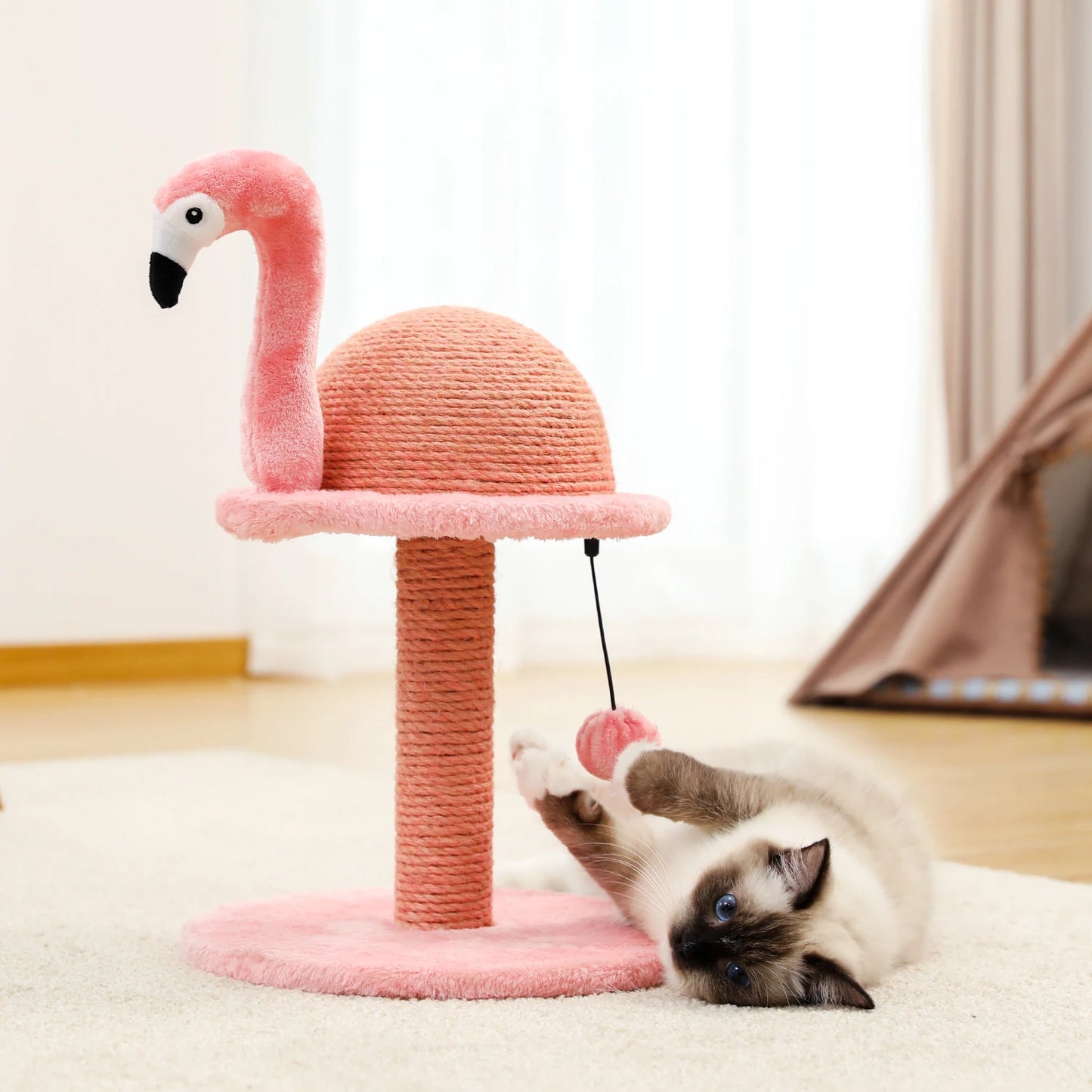 Small Flamingo Cat Tree Tower with Sisal Scratching Post