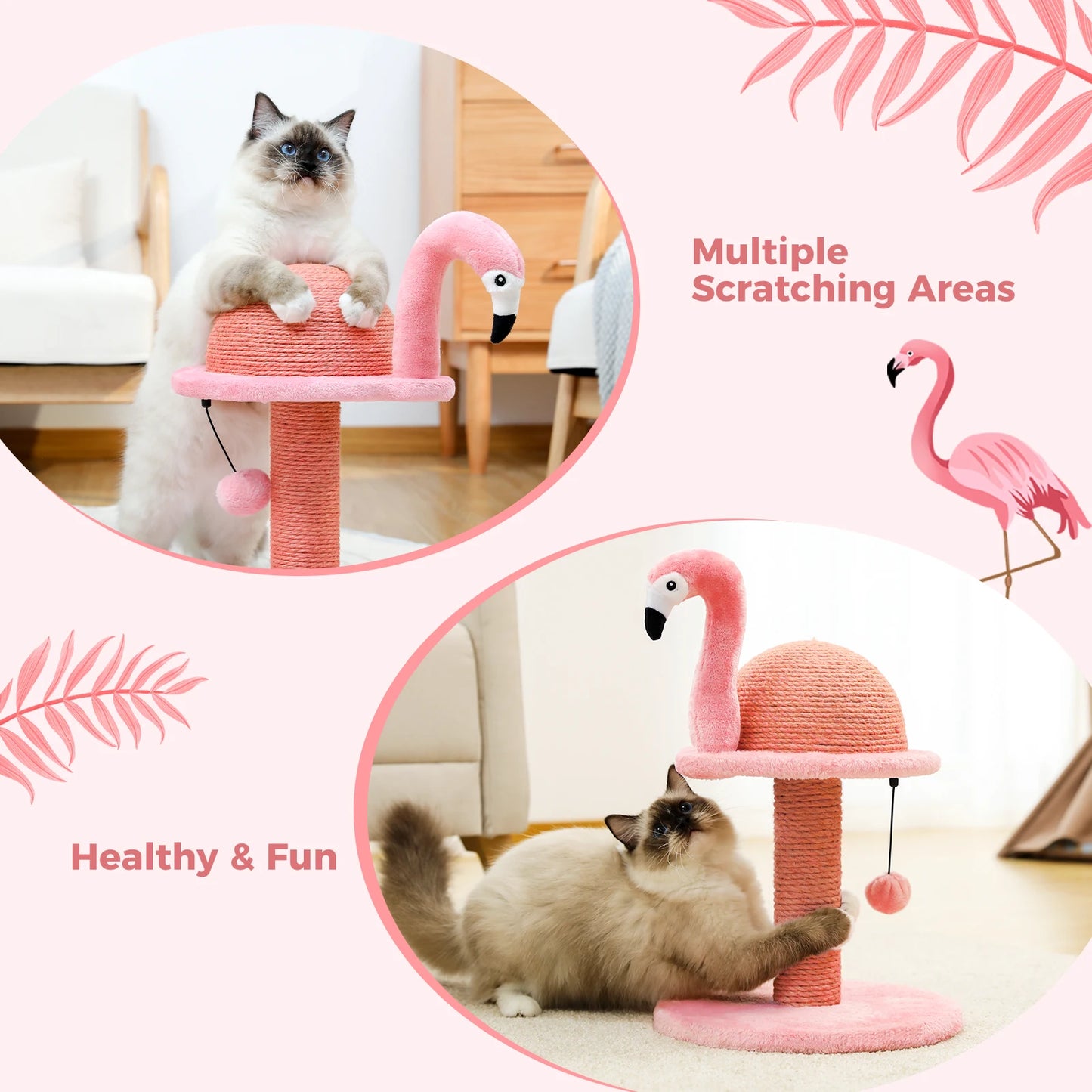 Small Flamingo Cat Tree Tower with Sisal Scratching Post