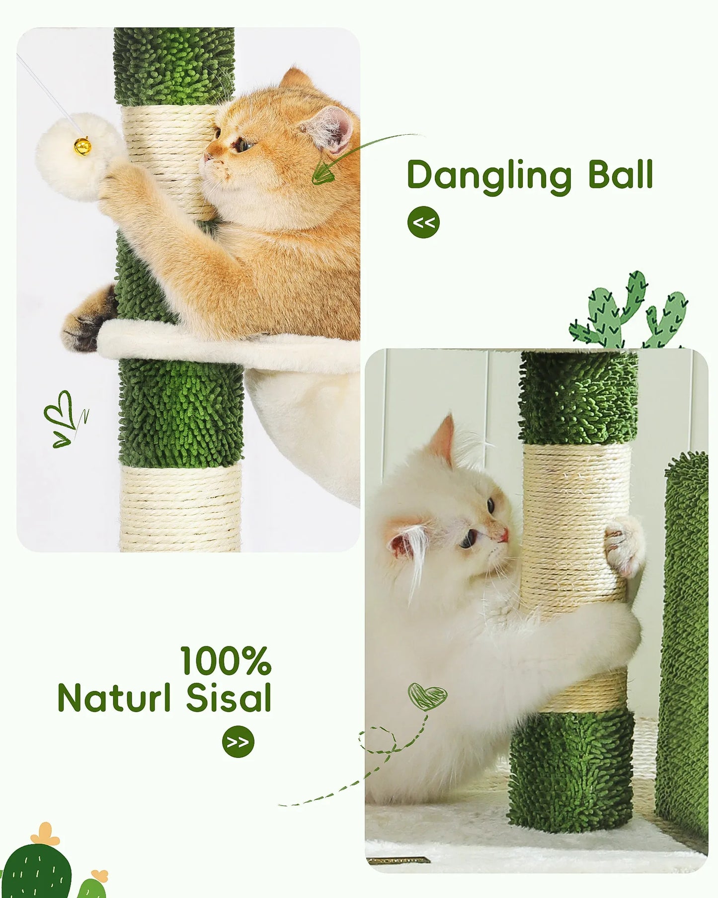 Cat swatting at the hanging ball on perch