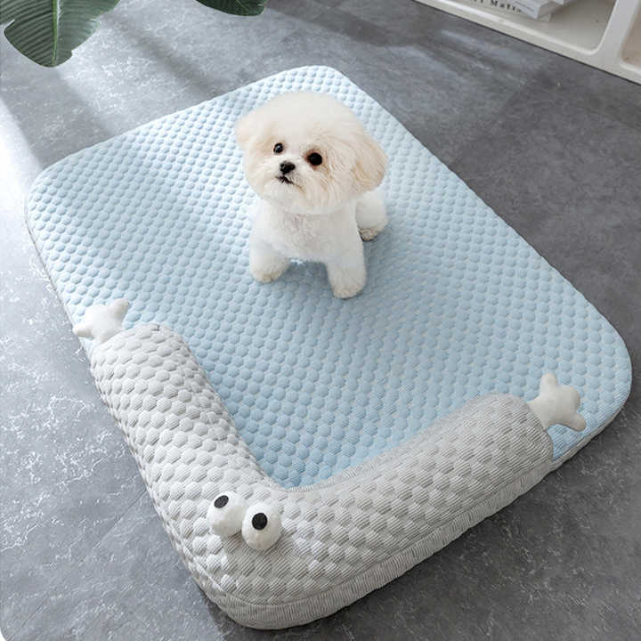 Pet lying on breathable summer cushion bed