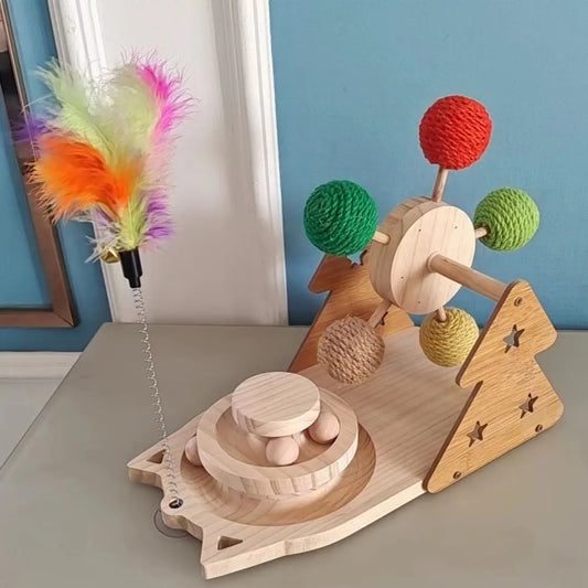 3-in-1 interactive cat toy set with spinning track and teaser