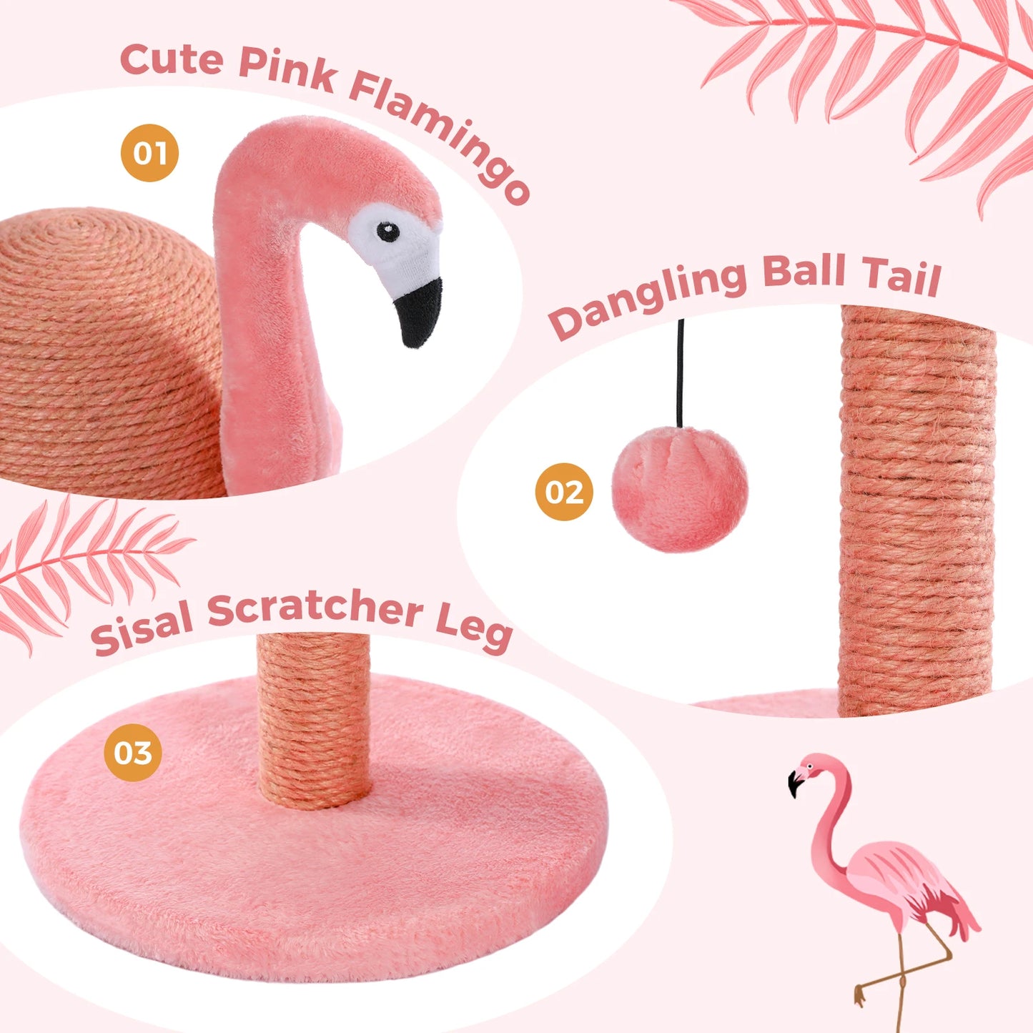 Small Flamingo Cat Tree Tower with Sisal Scratching Post