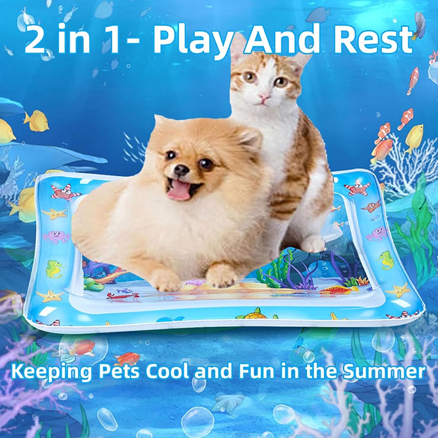 Interactive water play mat for cats – sensory splash pad with fish design	
