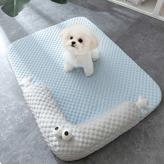Pet lying on breathable summer cushion bed